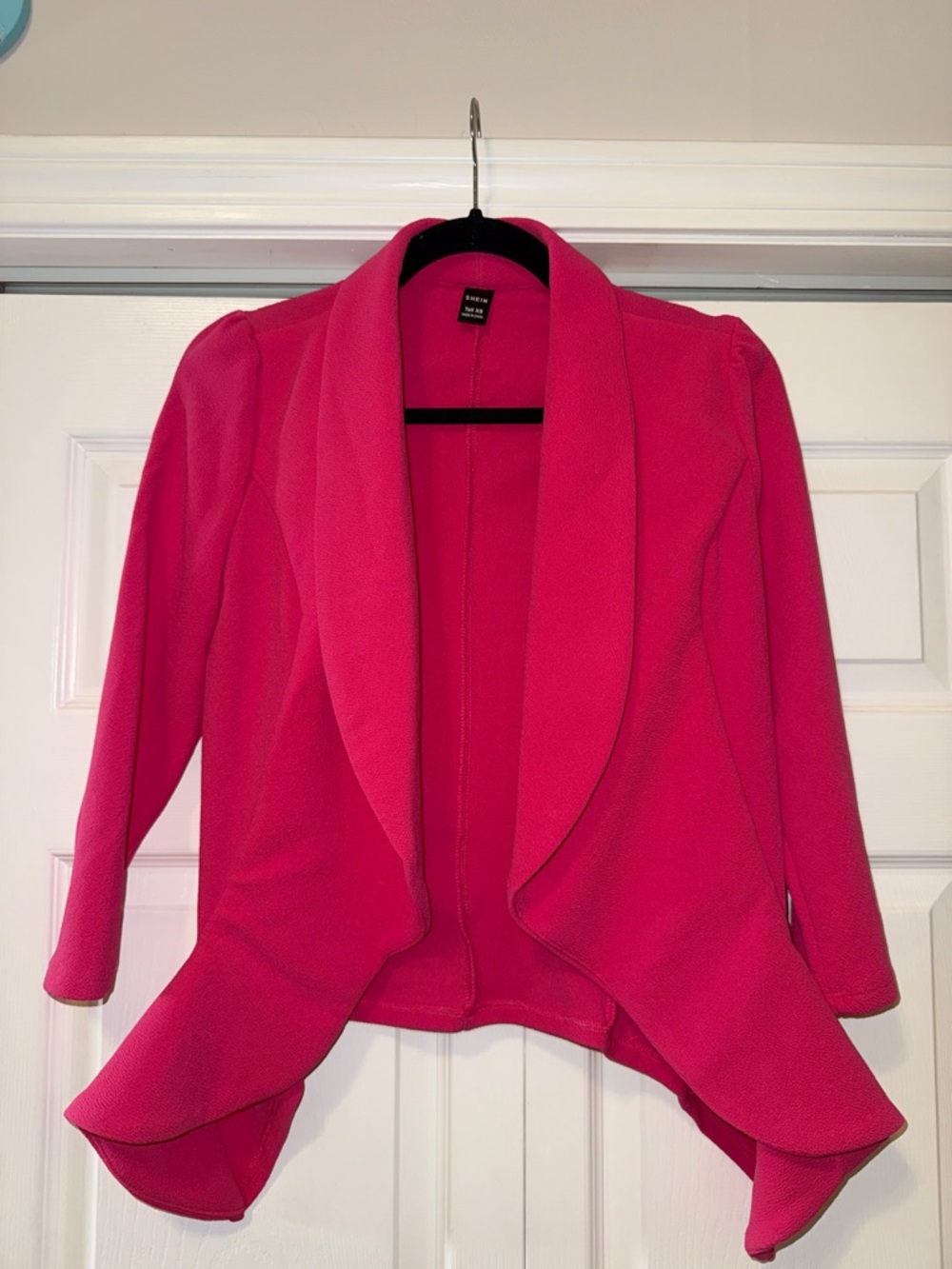 SHEIN Hot Pink Waterfall Open-Front Blazer
